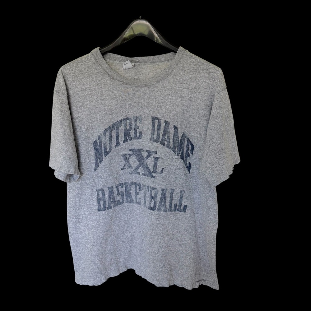 80's MV Sport Notre Dame Basketball T Shirt XL Grey Single Stitch Vintage